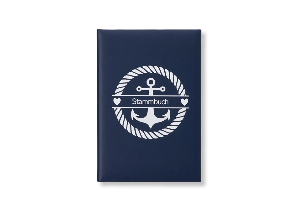 blaues Stammbuch mit Ankermotiv